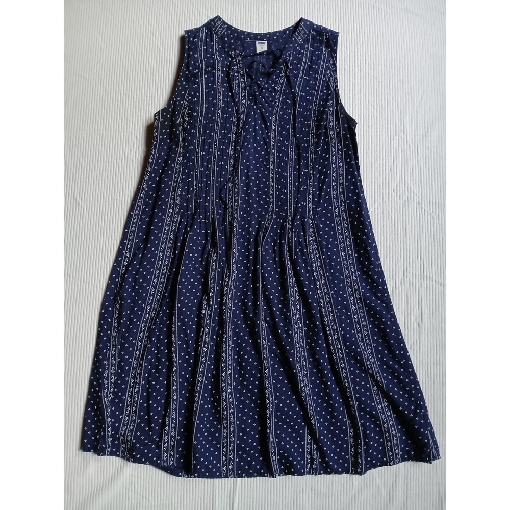 Old Navy Navy Blue Floral Lace Up Sleeveless Pin Tuck Mini Dress Womens XS